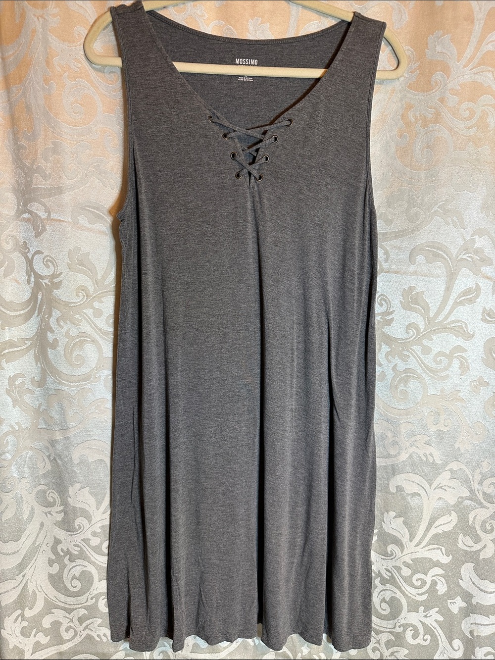 Mossimo Supply Co. Charcoal Gray Lace-Up Swing Tank Dress